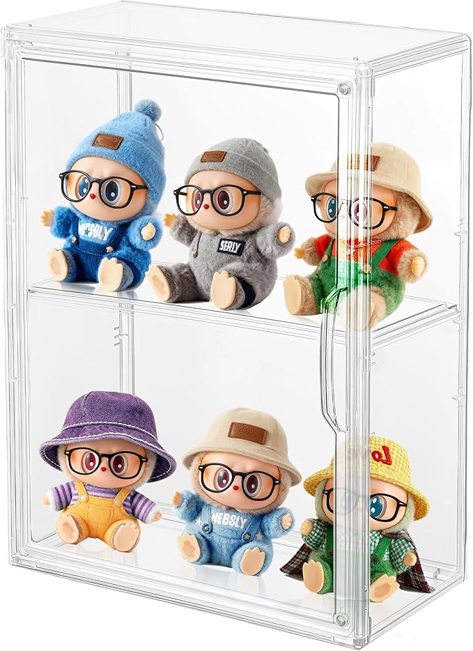 Acrylic Display Case Compatible with Labubu POP MART 2 Tier Figure Display Case for Collectibles Clear Acrylic Box with Removable Divider