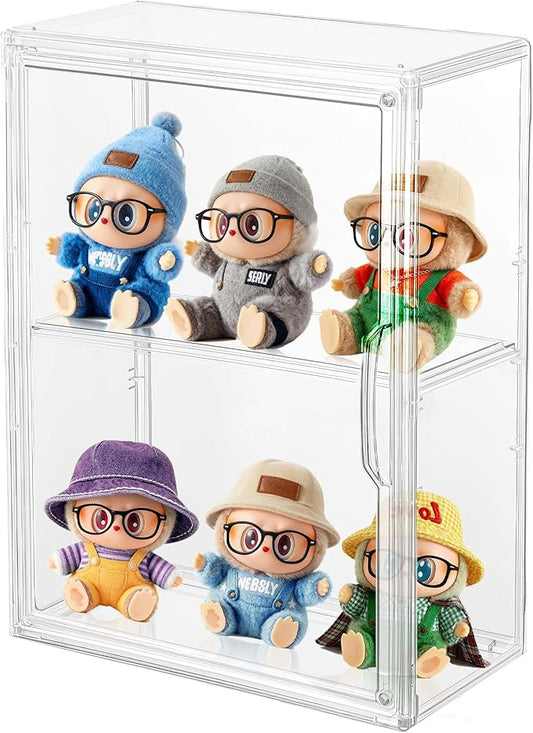 Acrylic Display Case Compatible with Labubu POP MART 2 Tier Figure Display Case for Collectibles Clear Acrylic Box with Removable Divider