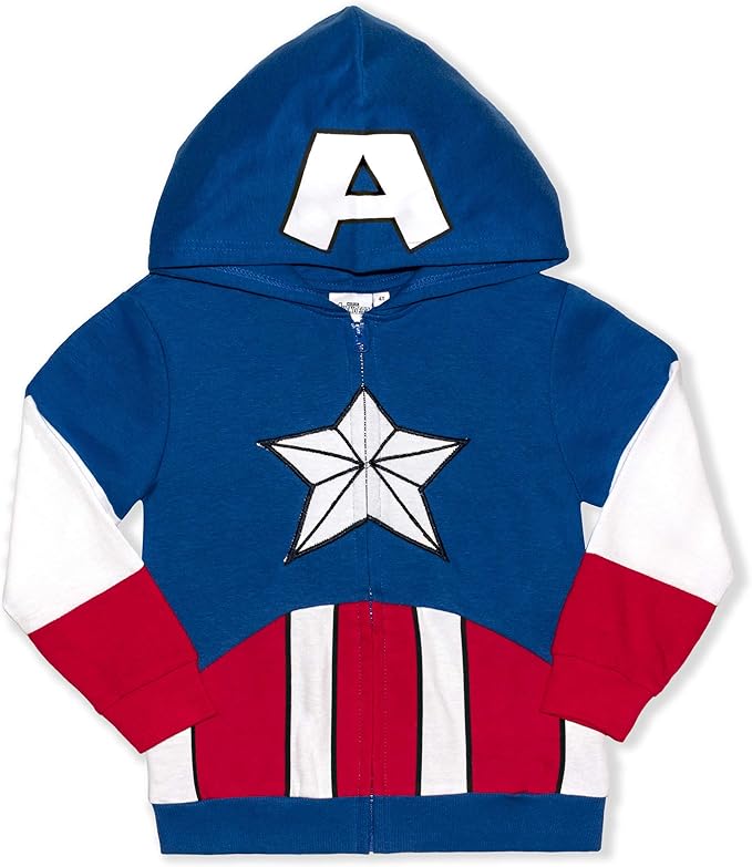 Marvel Avengers Captain America and Spider-Man Boys Zip-Up Hoodie for Toddlers and Big Kids