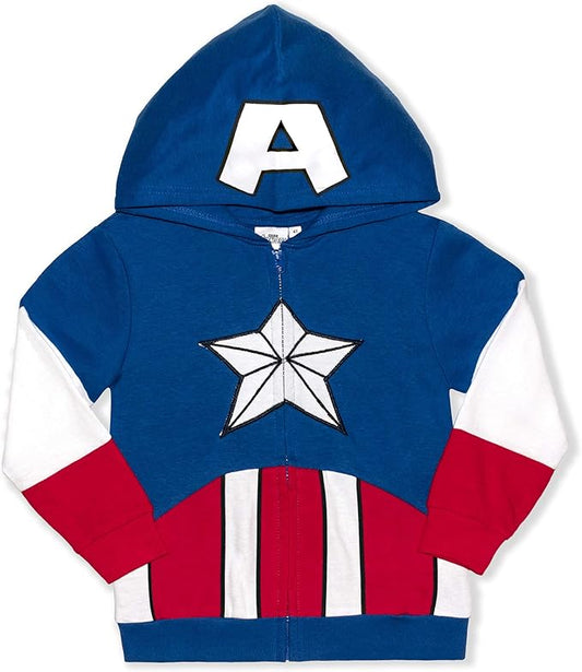 Marvel Avengers Captain America and Spider-Man Boys Zip-Up Hoodie for Toddlers and Big Kids