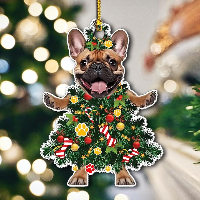 2025 French Bulldog Christmas Tree Ornament - Festive Holiday Hanging Decoration with Adorable Frenchie Dog - 2025 French Bulldog Christmas Tree Topper Hanging Ornament