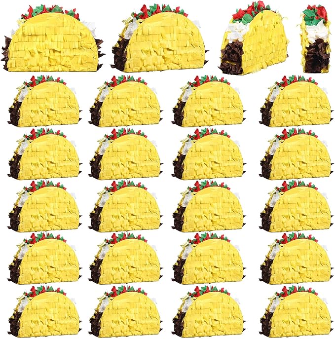 24 Pcs Mini Taco Piñatas for Cinco De Mayo Mexican Little Fiesta Taco Piñata Bulk for Mexican Carnivals Tuesday Event Party Favors, 5.9 x 3.9 x 1.6 Inches
