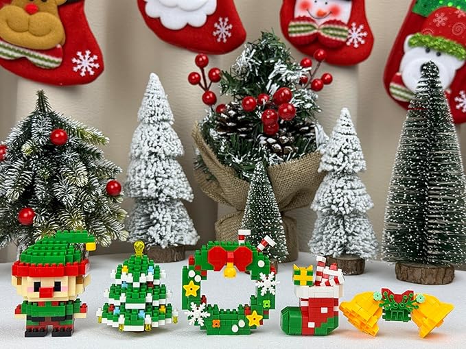 Mini Christmas Building Blocks Toy - 4 Pack Santa Claus Design Set, Holiday Crafts for Family, Kids, Boys & Girls, Ages 6+,DIY Christmas Stocking Stuffers Gifts,Xmas Newyear Birthday Gifts