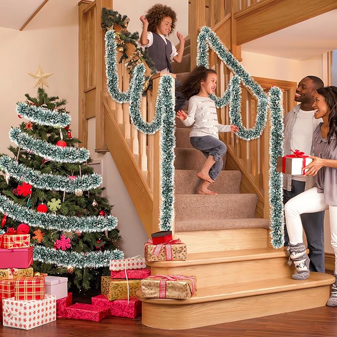 50Ft Christmas Tinsel Garland Dark Green Xmas Tree Decorations Metallic Glitter Twist Garland for Christmas Tree Decorations New Year Party Birthday Holiday Supplies Indoor Outdoor Supplies