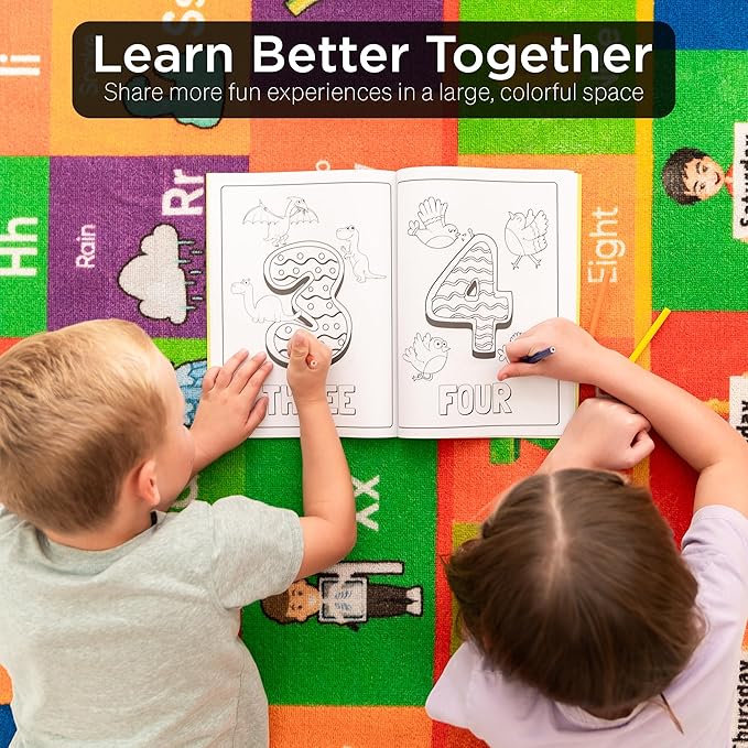 ABC Rug - Educational Rug for Kids, Classroom & Playroom, Durable & Washable, 33 sq ft, Red, Letter Print, Rectangular, Non Slip, Parent (6.5 FT X 5 FT)