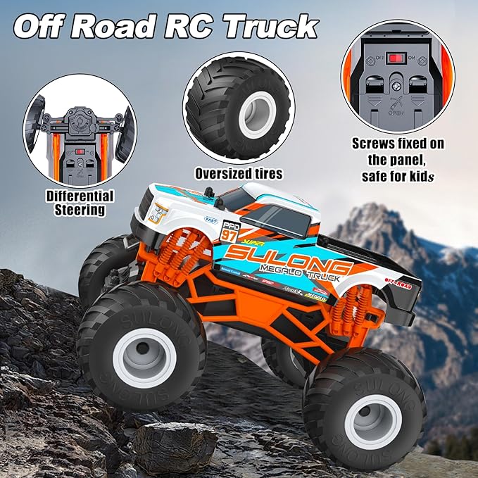 Scientoy Remote Control Car, 20KM/H Monster Truck Toys for Ages 5-7, 1:16 Scale All Terrain RC Cars for Boys & Girls Age 4-7, 2.4Ghz Off Road RC Truck, Christmas Birthday Gift for Kids