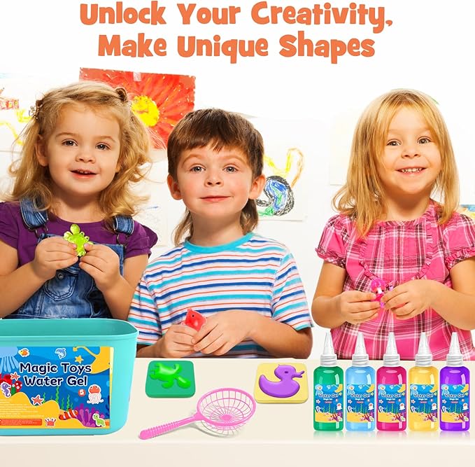 Magic Toys Water Gel Kit: 20 Colors Fairy Aqua Gel with Pearlized & Luminous Magic Paint - Handmade Creative Water Art Set with 12 Shape 3D Molds for Kid Birthday Party Gift