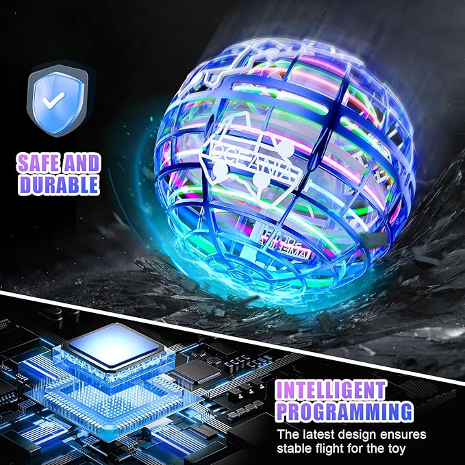 Flying Orb Ball 2025 Hover Boomerang Ball 6 Lighting Effects Cool Toys Gift for 678910+ Year Kids Teen Adults Indoor Outdoor Flying Toy（Blue & Blue）