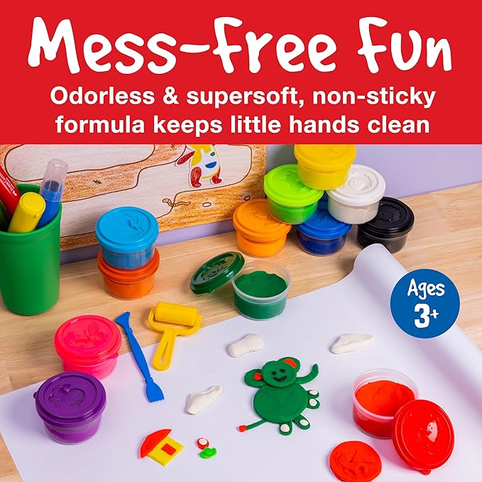 Faber-Castell Little Creatives Super Soft Modeling Dough - 12 Colors: Classic & Neon + Sculpting Tools, Learn & Play Non Toxic Playdough Kit for Toddlers, Preschool Ages 3+