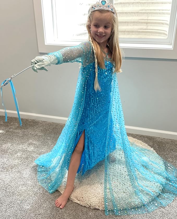 Princess Dresses for Girls Luxury Sequin Princess Costume Kids Fancy Dress up for Halloween Carnival Party Cosplay