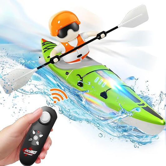 iPlay, iLearn Kids Remote Control Boat Toy, Toddler RC Kayak Paddle Boats Bath Toys Boys 4-8-12, Water Racing W/Light Outdoor Pool Lake Bathtub, Birthday Gifts 5 6 7 9 10 Year Old Child Girl-Green