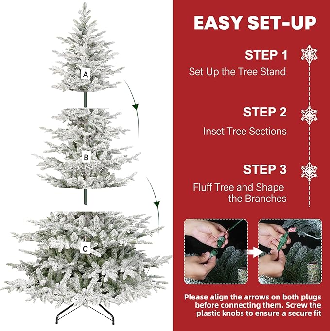 Hykolity 6ft Prelit Snow Flocked Aspen Fir Christmas Tree with 330 Clear LED Lights, Realistic 797 PE PVC Branch Tips, Foldable Metal Stand and Premium Hinged Branches