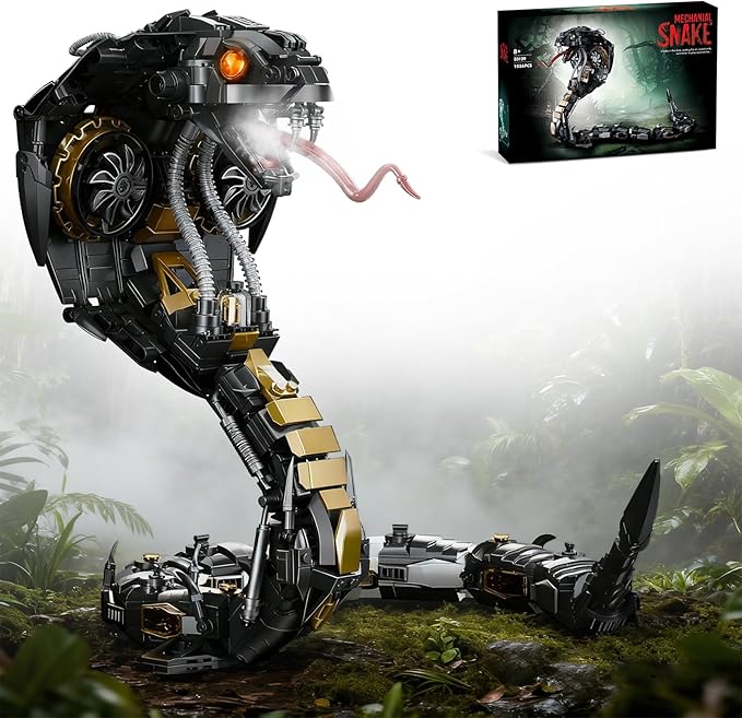 Mechanical Snake Building Block Set 1036PCS Mecha Snake Model Kit with Movable Joints Cyberpunk Animal Art Frame Decor Toy STEM Building Toy for Kids 8+ Adults Collectors Compatible with Lego