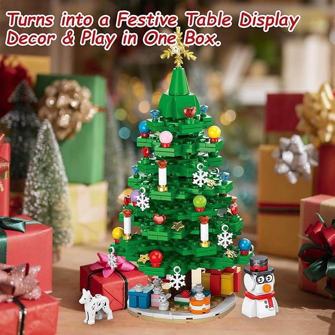 Christmas Tree Advent Calendar 2025, 24 Day Countdown Kit with 912PCS Building Blocks Set, Xmas Holiday Decorations Gift for Kids Teen Girls Boys (Santa Sleigh Reindeer)