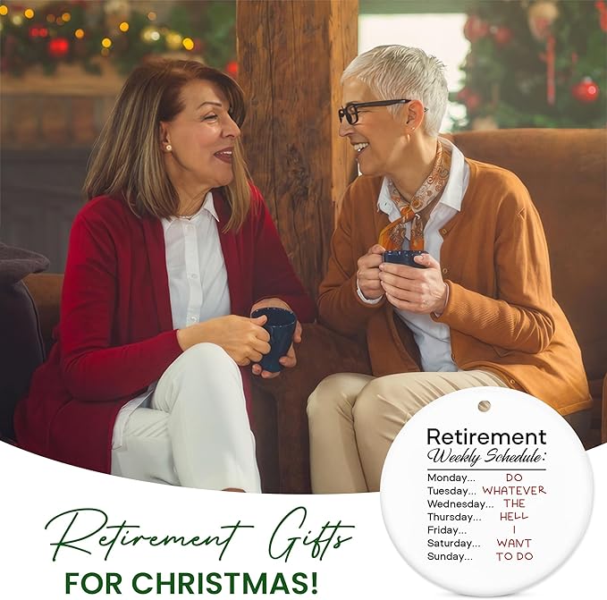 OASSIE Retirement Gifts for Woman, Men, Christmas Ornaments 2024 - Funny Retirement Gifts for Women, Farewell, Goodbye Gifts for Coworkers - Christmas Tree Decoration Ceramic Ornament