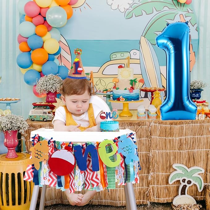 Ofishally Highchair Banner for Baby First Birthday Party Decorations Gone Fishing High Chair Tassel Garland Ofishally One Birthday Party Supplies for Boy 1st Bday Photo Props Backdrop Decors