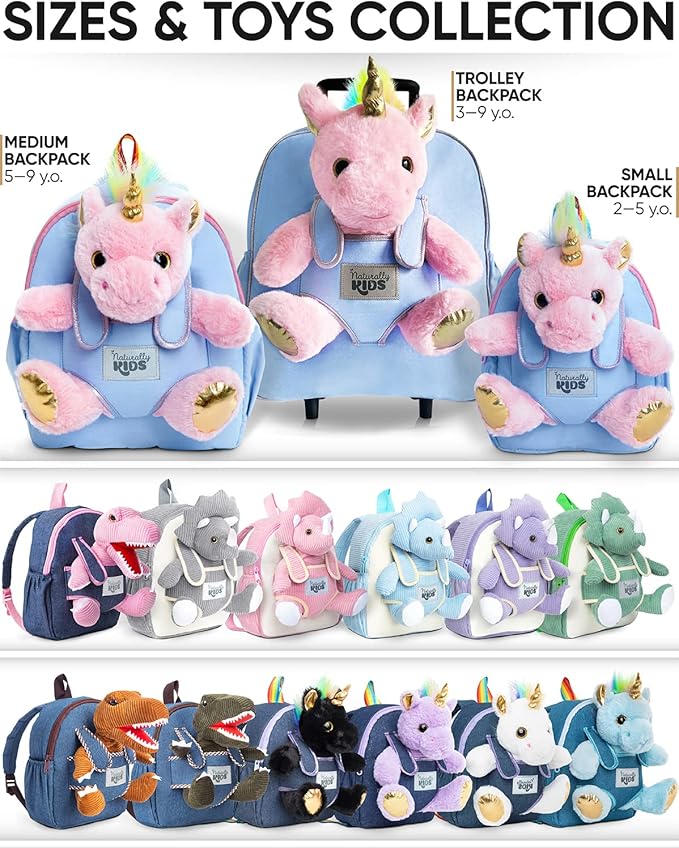 Toddler Luggage for Girls w Unicorn Toys, Kids Rolling Backpack for Girls, Toddler Suitcase, Gifts for 3 4 5 6 Year Old