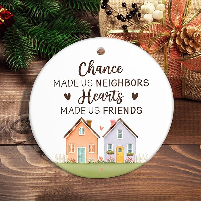 OASSIE Neighbors Friend Gifts for Women, Christmas Ornaments 2025 - The Neighborhood, Friendship Gifts for Women, Hello Neighbor Friends - Christmas Tree Decoration Ceramic Ornaments