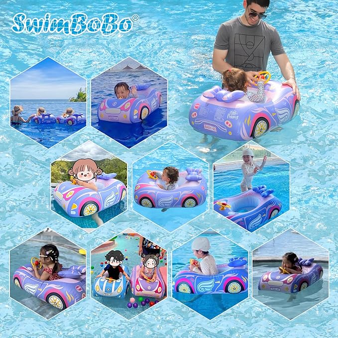 Swimbobo Toddler Pool Float with Seat Boat Inflatable Ride-on Car for Kids Outdoor Toys