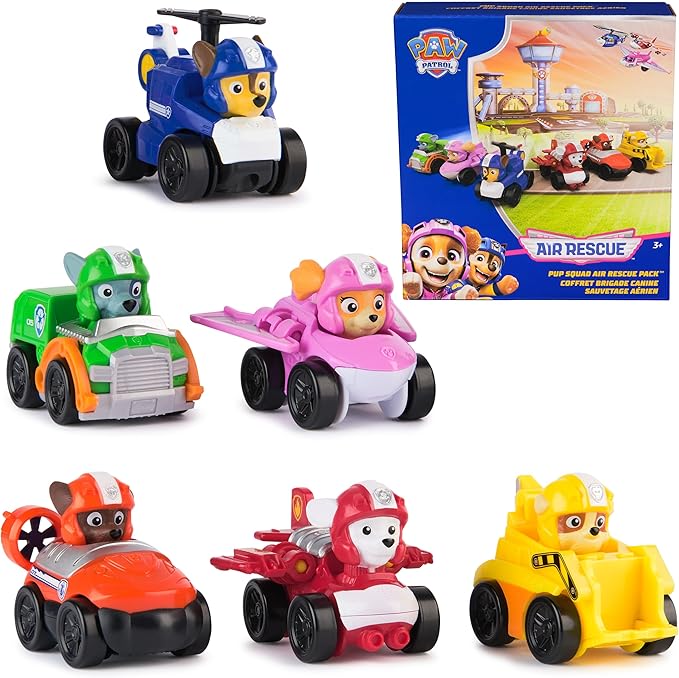 PAW Patrol: Air Rescue, 6-Piece Pup Squad Racers, Toy Cars Gift Set with Chase, Marshall, Skye, Rubble, Rocky & Zuma, Kids Toys for Boys & Girls 3+