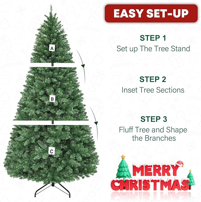 6 ft Lighted Christmas Tree with 250 Color Changing LED Lights, 1032 Branch Tips, Easy Assembly with Metal Base and Hinged Branches for Indoor Holiday, 10 Modes