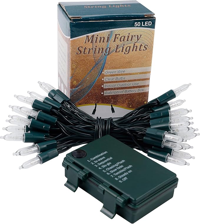 Joliyoou 50 LED Warm White String Lights, 16 Ft Battery Operated Christmas Mini Lights with 8 Lighting Modes, Indoor Outdoor LED Christmas Fairy String Lights with Timer