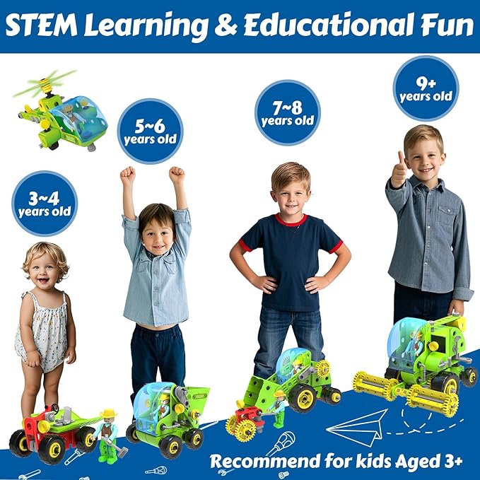 8-in-1 Farm Building Toys for Kids 4 5 6 7 8+ Year Old Boy & Girl, 153 PCS Tractor STEM Toy for Kids, 8 in 1 Learning Toys Educational Construction Blocks Building Set Birthday Gift for Kid