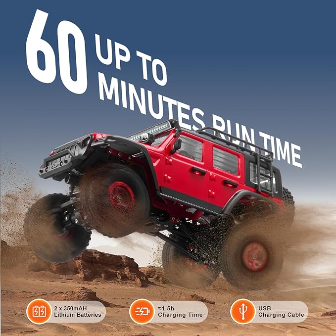 VEVOR RC Crawler 1/24 Scale RC Car Rock Crawler All Terrain 4WD Off-Road Truck with led Light 2 Rechargeable Batteries, 2-Speed Adjustable Hobby Racing Car Gift for Adults