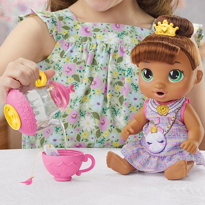 Baby Alive Bubbly Tea Party Sophia Sparkle Doll with Teapot Accessories, Brown Hair, 11 Inches, Toys for 3 Year Old Girls and Boys & Up