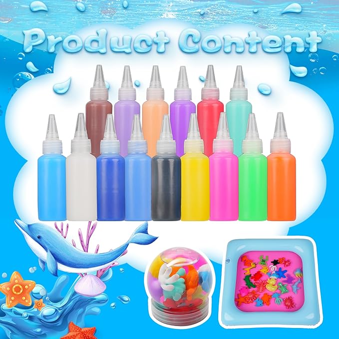 Magic Water Elf Toy Kit,Aqua Fairy Water Gel kit with 20 Magic Gel&14 Molds,Water Pets,Birthday Gifts,Party Favors,Make Your own Squishies Toys DIY Craft Kit for Kids Ages 3+