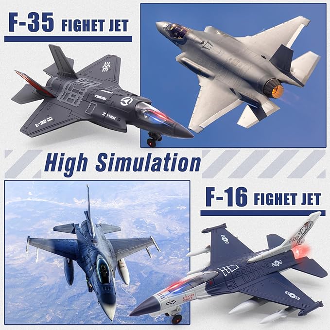 Dollox Metal Army Fighter Jets Model Airplane Toys with Light and Sound, Pull-back Alloy Airplane Toy Set Military Fighter Aircraft Flying Toys Diecast Jet Plane Models for Kids Birthday Gifts, 2 Pack