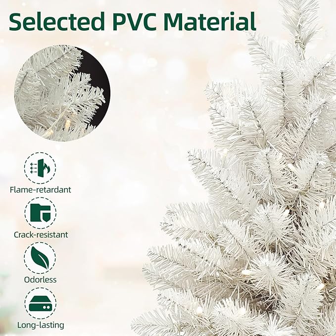 Pre-Lit White Christmas Tree, 2ft Christmas Tree with 50 Led Warm Lights, Artificial Christmas Tree with 72 Branch Tips, Battery Operated Small Xmas Tree for Table Desk Best Holiday Home Decorations