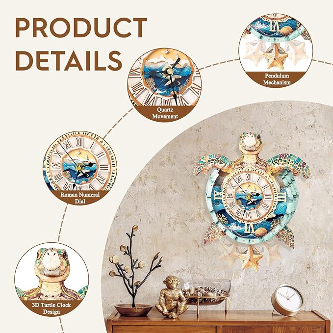 3D Puzzles for Adults Clock-Turtle Design Model Kit-Mechanical DIY Pendulum Clock with Roman Numerals-Desk Home Office Decor Personalized Gift for DIY Lovers