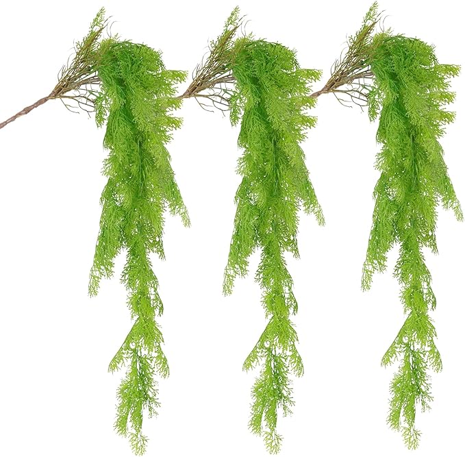 RECUTMS 3 Pcs Artificial Fake Hanging Ferns Plants Vine Ivy Outdoor UV Resistant Plastic Faux Plant for Outside Decoration (Green)