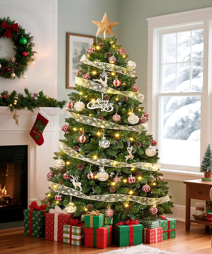 6FT Unlit Realistic Artificial Christmas Tree with Pinecones - Full PVC Xmas Tree for Indoor Holiday Decoration, Easy Assembly