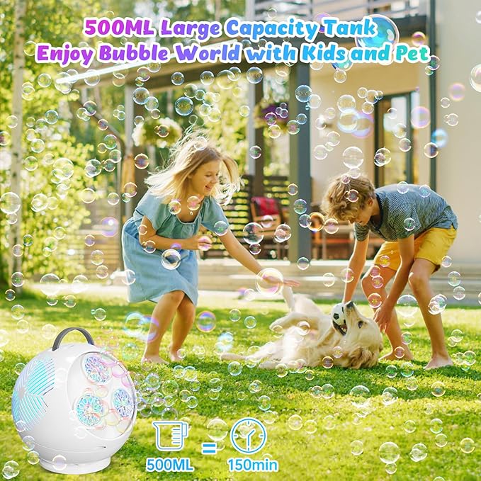 Bubble Machine for Kids Toddlers,45°/360° Auto Rotatable Spherical Bubble Maker Toy with LED Light,Rechargeable Bubble Blower for 3 4 5 Year Old,Wedding Party Easter Birthday Gifts (Spherical White)
