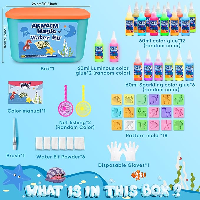 Magic Water Elf Toy Kit for Kids - Aqua Fairy Water Gel Kit - 20 Colors*60ml Squishy Maker Set - 18 Shape Molds - Arts & Crafts Water Elf Creation kit - Children's DIY Marine Life (20 Colors)