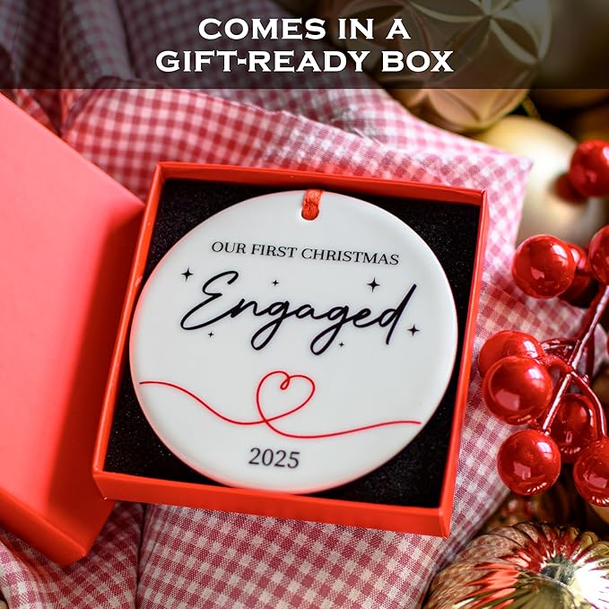 Our First Christmas Engaged Ornament 3 Inch, Engagement Christmas Ornament, Engaged Christmas Ornament 2025, She Said Yes Xmas Decor, Gifts for Couples