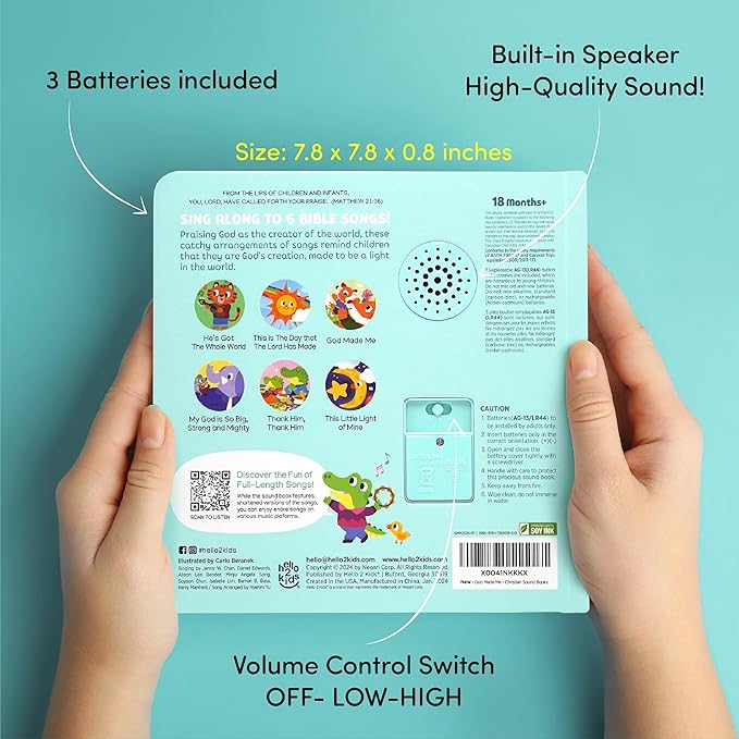 God Made Me Christian Sound Books for Kids - 6 Bible Songs - Christening, Baptism Gifts for Boys and Girls - Religious Toys, Interactive Music Books for Toddlers - Baby Dedication