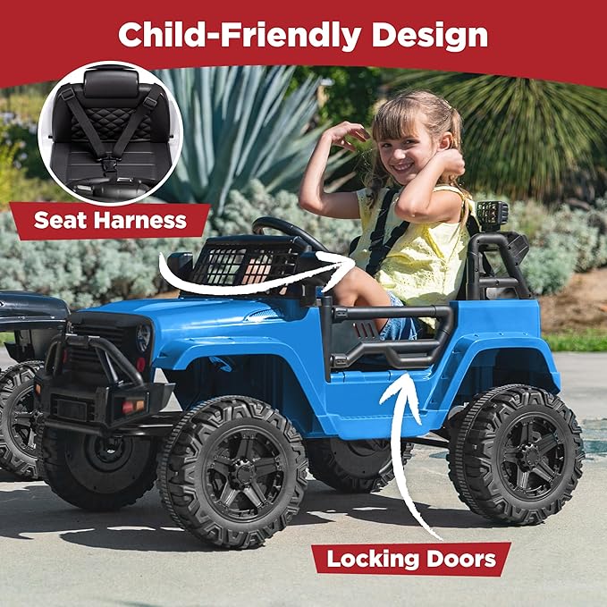 Best Choice Products 12V Kids Ride On Truck Car w/Parent Remote Control, Spring Suspension, LED Lights, AUX Port - Light Blue