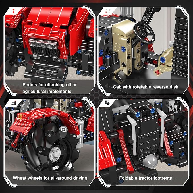 Mould King 18037 Tractor Model Building Blocks Kit, Buildable Farm Toy with Remote Control, Tractor Construction Vehicles Sets, STEM Farm Equipment Toys for Boys and Girls(1392 Pieces)