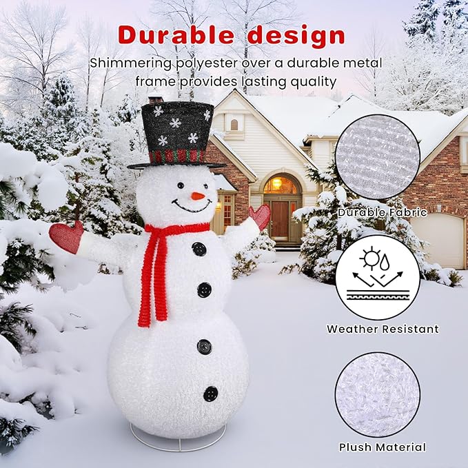 Alupssuc 4ft Pop-Up White Snowman, Large Outdoor Decor Collapsible with Warm-White Lights and Snow Velvet Appearance, Perfect for Outdoor/Indoor Christmas Holiday Garden Yard Decoration