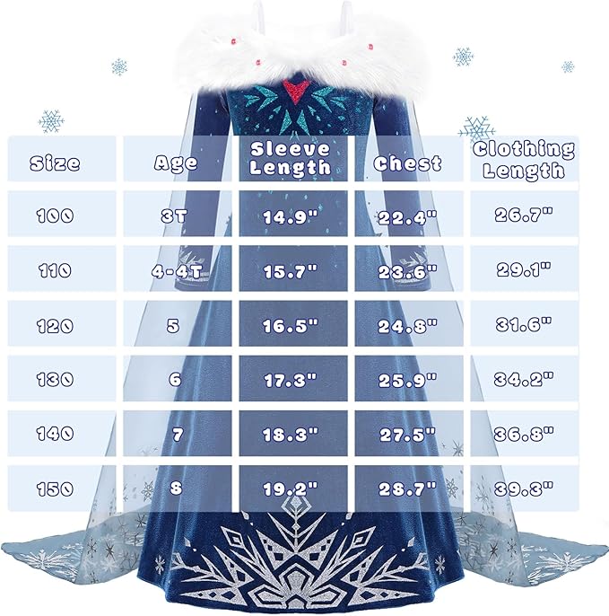 Snow Queen Princess Costumes for Girls Winter Warm Princess Dress Up for Halloween Christmas Cosplay Snow Party