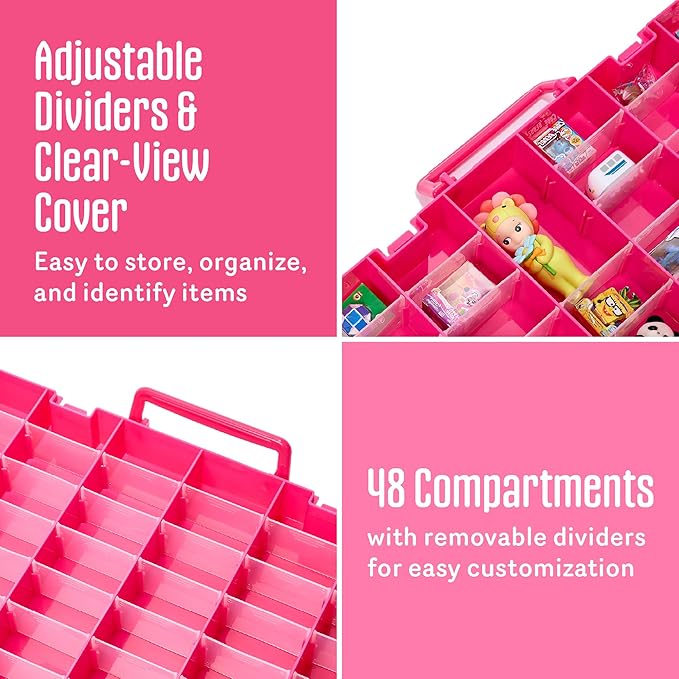 Plastic Toy-Storage Case for Mini Brands, Hot Wheels, Shopkins, L.O.L. Surprise! Dolls, and Small Plastic Toys, Collectibles Storage Organizer, Pink