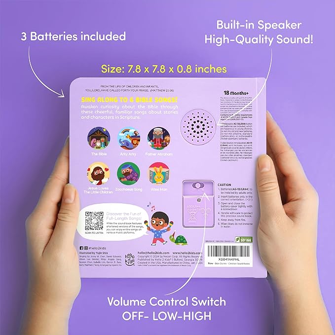 Bible Stories Christian Sound Books for Kids - 6 Bible Songs - Christening, Baptism Gifts for Boys and Girls - Religious Toys, Interactive Music Books for Toddlers - Baby Dedication
