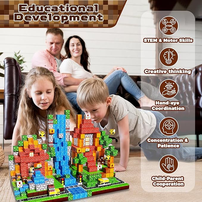 150 PCS Magnetic Blocks - Magnetic Building Block for Kids Ages 4-8, Magnet Blocks Sets for Grassland Build, Magnet Cubes Building Toys for Girls Boys Ages 3 4 5 6 7 8-12 Birthday Gift