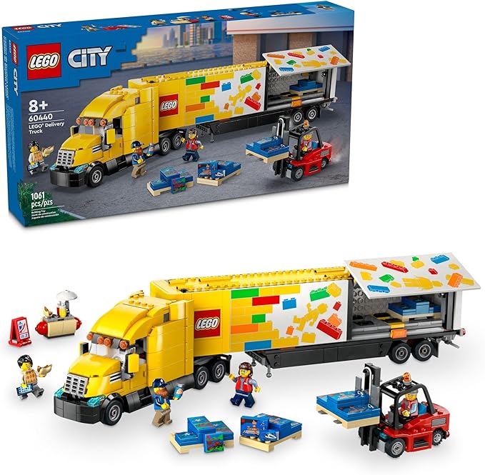 LEGO City Yellow Delivery Truck Toy, Comes with a Semitruck Model, Forklift and 4 Minifigures for Pretend Play, Fun Birthday Gift Idea for Kids' 8 Years Old and Up, 60440