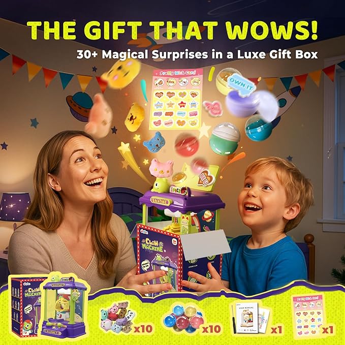 Mini Claw Machine for Kids, Monster-Themed Vending Machine Toys for Age 3-8, Claw Machines with Plush and Capsule Toy for Boys, Cool Birthday Gifts for Kids Age 3+, Perfect for Parties, Holidays