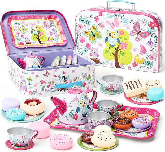Updated Princess Tea Party Set for Little Girls & Boys - Toddler Tea Set with Dessert & Carrying Case- Immersive Tea Culture Discovery Set -Learn & Play Kids Tea Sets - Ultimate Gift Choice