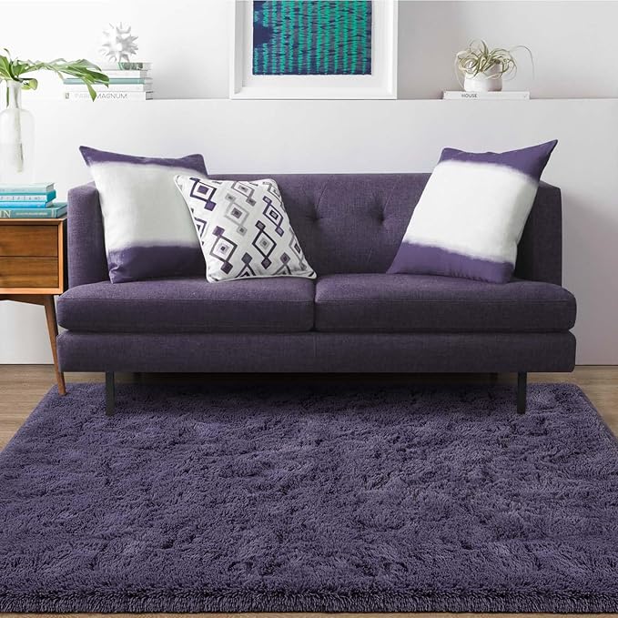 Ompaa Fluffy Area Rugs, Super Soft Shaggy Rug Fuzzy Long Fur Carpets for Bedroom Living Room Decor, 3 x 5 Feet Gray Purple